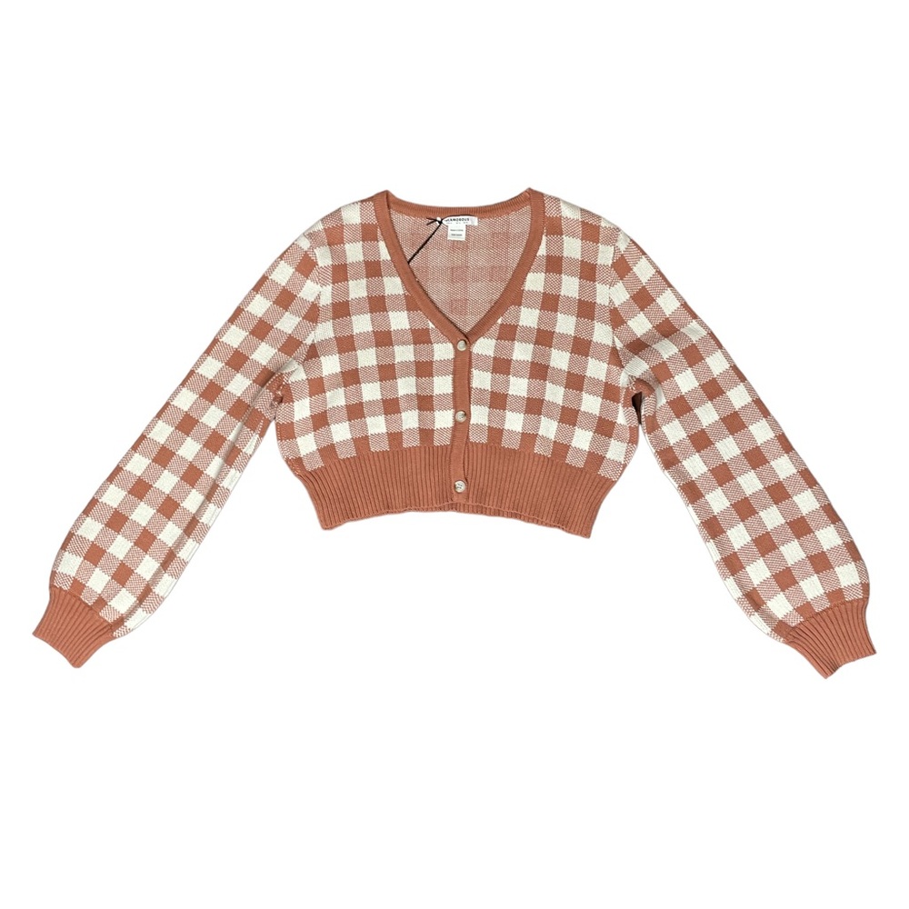 Glamorous checkered cardigan long sleeve button up knit sweater size 12